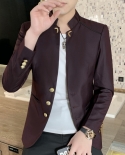2022 Men Fashion Stand Collar Slim Fit Chinese High Quality Blends Suit Jacket  Men Casual Trend Formal Blazer Coat