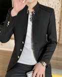 2022 Men Fashion Stand Collar Slim Fit Chinese High Quality Blends Suit Jacket  Men Casual Trend Formal Blazer Coat
