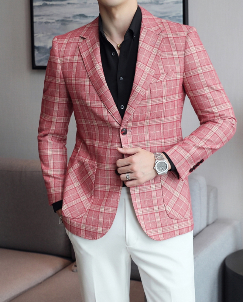Plyesxale  Spring Autumn Mens Casual Blazer Jacket Slim Fit Blazer Homme Fashion Brand Clothing Khaki White Pink Blue