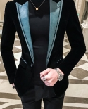 Men Suit Jacket England Style Single Button Trend Young Men Suit Top Black Contrast Slim Fit Single Button Casual Men Bl