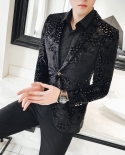 Black Velvet Flower Blazer Mens Luxury Business Casual  New Men Party Blazer Hombre Suit Jackets Men Clothingblazers