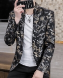 Luxury Party Prom Blazer Mens Flowers Design Contrast Collar Dress Dinner Blazer Homme Slim Fit Suit Coat Jacket
