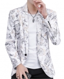 Luxury Party Prom Blazer Mens Flowers Design Contrast Collar Dress Dinner Blazer Homme Slim Fit Suit Coat Jacket