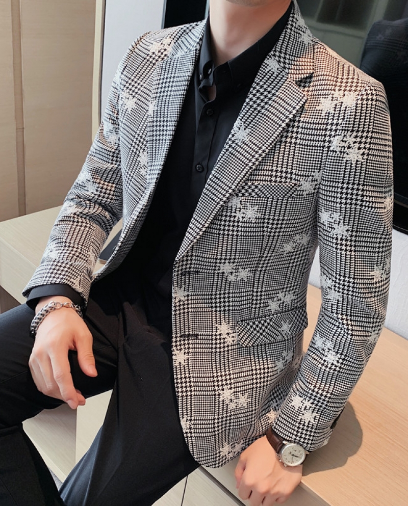 US 50.33 Mens Star Pattern Blazer Fashion Casual Slim Wedding Party High Quality Long Sleeve Suits Jacket Mens Clothing Blazer Description