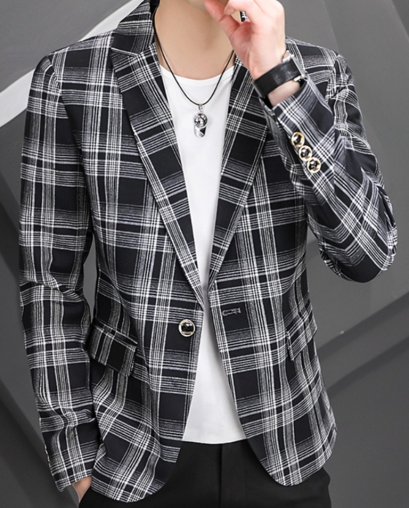 New Men Blazers Spring British Style Plaid Young And Handsome Male Slim Business Casual Blazer Coat Men Suit Jacket Oute