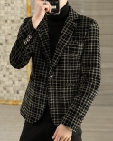 Mens Blazer Autumn Winter New Crystal Velvet Thickened Suit Jacket Mens Young Handsome Plaid Coat Business Casual Men 