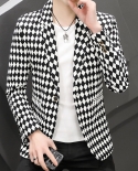 Men Blazers Spring British Style Houndstooth Young And Handsome Male Slim Business Casual Blazer Coat Men Suit Jacket Ou