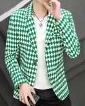 Men Blazers Spring British Style Houndstooth Young And Handsome Male Slim Business Casual Blazer Coat Men Suit Jacket Ou