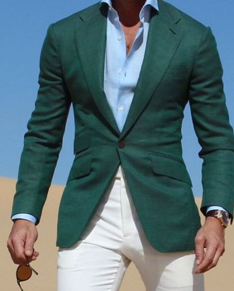 Green blazer white online shirt