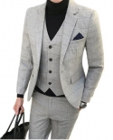 Jacket Pants Vest  Men Suits Mens Casual Boutique Business Grid Suit Suits Blazers Trousers Waistcoat Tuxedos Terno Mas