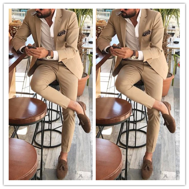 Khaki slim fit suit hot sale