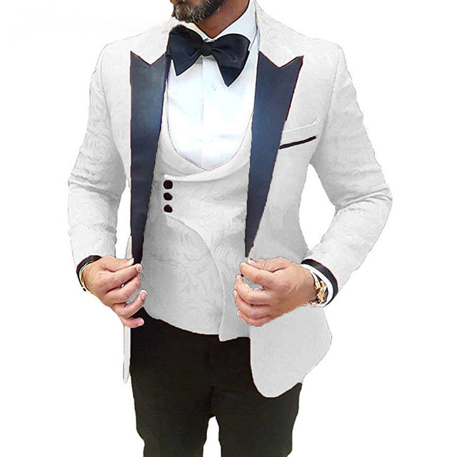 US 88.00 Latest Coat Pant Designs Business Party Suits Men 2022formal Groom Pattern White Suit Slim Fit Mens Tuxedo Wedding Suit Description