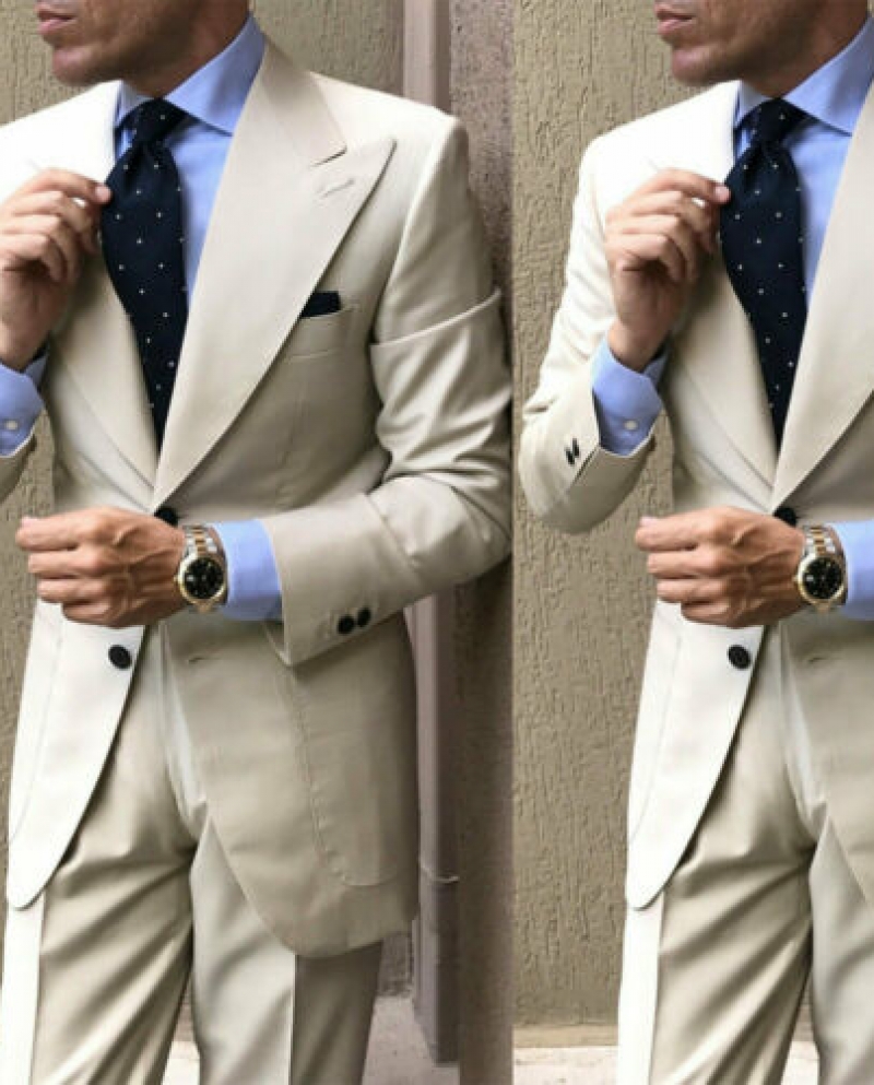 بدلات زفاف عصرية بيج للرجال بدلة سهرة واسعة الذروة بدلة سهرة للرجال من Homme Terno Masculino سترة ضيقة من قطعتين jacketpa