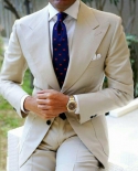 Fashion Beige Wedding Men Suits Wide Peak Lapel Tuxedo Costume Homme Terno Masculino Slim Fit Blazer 2 Pieces jacketpa