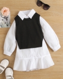 New Lapel Long Sleeve Ruffled Princess Dress and Knit Tank Top Two Piece