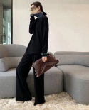 Cashmere Knitted Fashion Casual Slim Sweater Wide Leg Pants Two-piece Set
