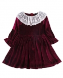 Childrens Clothing Womens Autumn And Winter Lace Round Neck Retro Style Gold Velvet Skirt