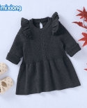 Autumn New Solid Color Dress Girl Baby Flying Sleeve Knitted Skirt