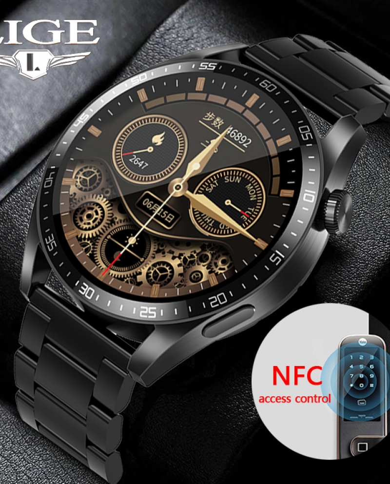 Lige Nfc Smart Watch Men Bluetooth Call Smartwatch For Huawei Watches Access Control Wristwatch Android Ios New Waterpro