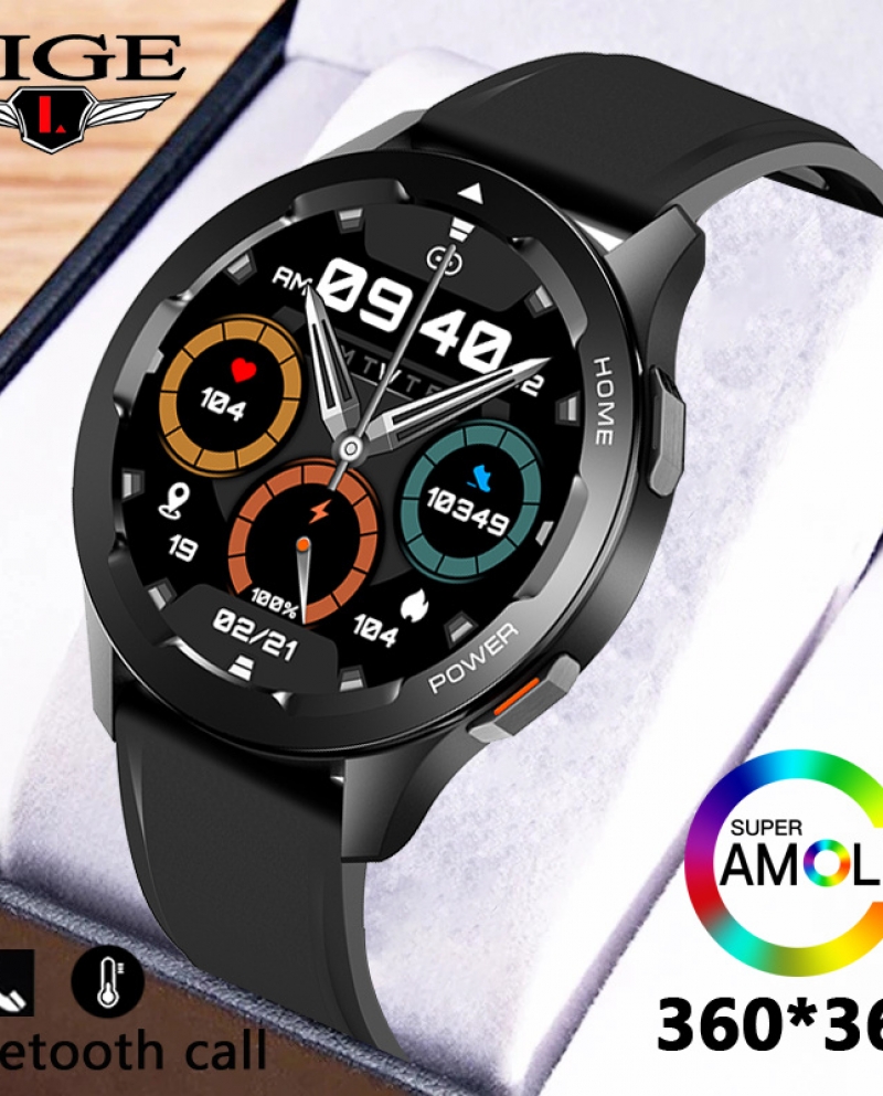 Lige Nfc ساعة ذكية للرجال شاشة Amoled رياضية للياقة البدنية مزودة بتقنية البلوتوث للمكالمات الرقمية ساعة درجة الحرارة Ai Voice A