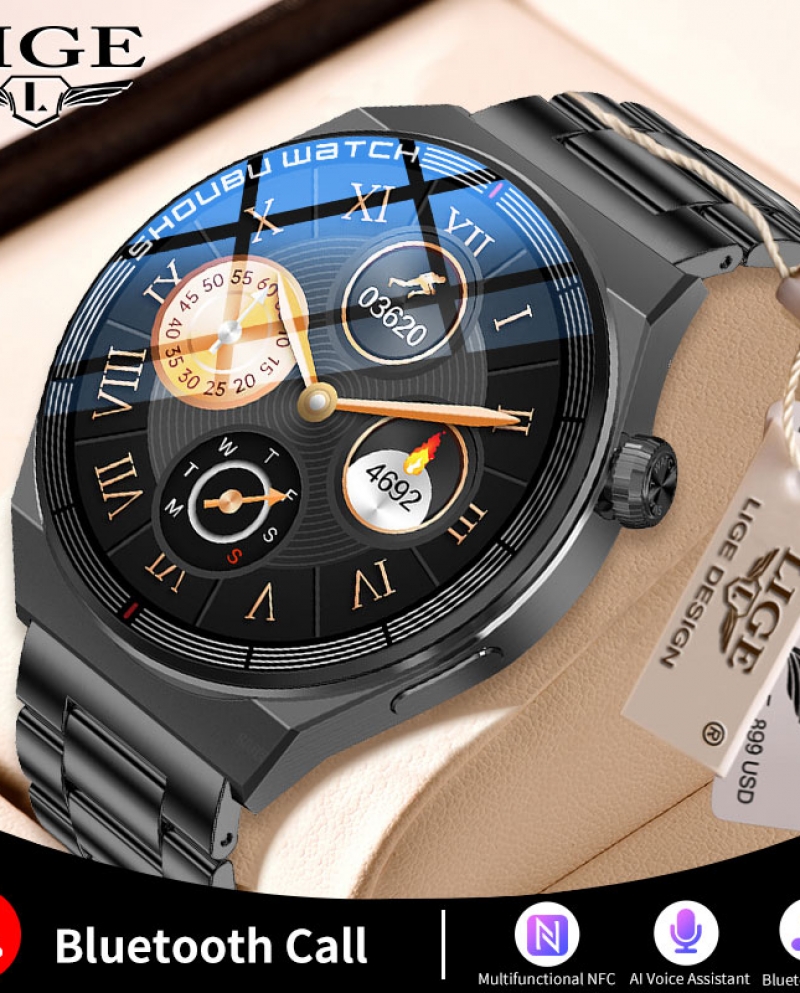 Lige Nfc ساعة ذكية للرجال 2022 شحن لاسلكي Smartwatch بلوتوث دعوة ساعات رجل سوار لياقة بدنية رياضي مخصص وات