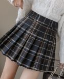 Y2k  Fashion Wool Plaid Skirt Harajuku Allmatch Aline High Waist School Pleated Skirt Preppy Sweet Kawaii Mini Skirts  S