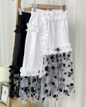 Summer New Ladies Style Casual Elegant Mesh Flower Stamen Aline Skirt Flocking Irregular Stitching Pleated Party Shaggy 