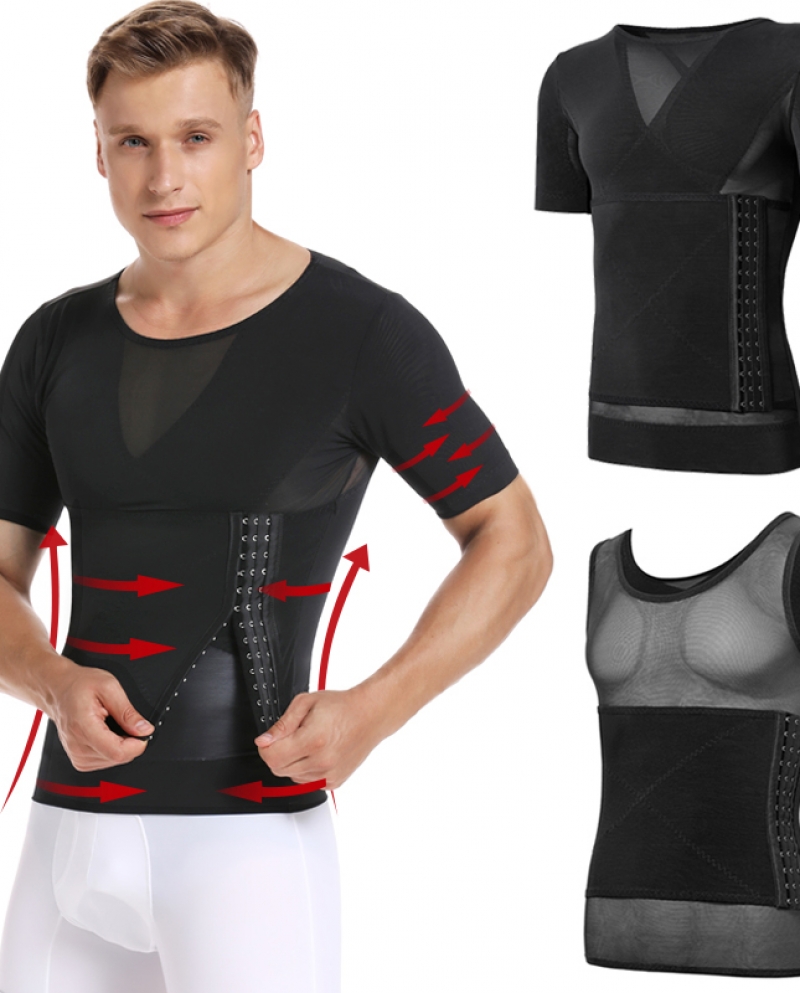 قمصان رجالي لتشكيل الجسم بضغط البطن ملابس داخلية للتنحيف وشد التثدي لتقليل مشد الخصر مدرب S