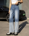 Pantalones de pierna ancha con abertura degradada para mujer de principios de otoño Jeans retro de cintura alta