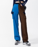 Pantalones de pana de moda para mujer Pantalones multibolsillos sueltos de color de contraste de nuevo estilo