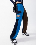 Calça feminina de veludo cotelê estilo novo estilo cor contrastante folgada com vários bolsos
