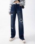 ملابس نسائية نمط جديد خياطة سراويل جينز طويلة مع إحساس بالتباين اللوني
