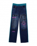 Pantalones largos de mezclilla con costuras de estilo nuevo para mujer con un sentido del contraste de color