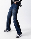 ملابس نسائية نمط جديد خياطة سراويل جينز طويلة مع إحساس بالتباين اللوني