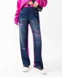 Womens Clothing New Style Stitching Denim Long Pants With A Sense Of Color Contrast