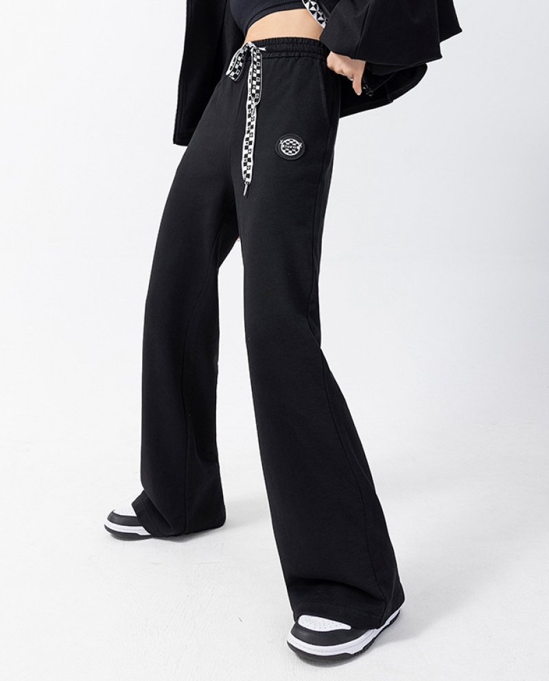 Calça de moletom feminina calça esportiva nova cintura alta com cordão solto casual perna larga
