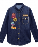 Womens Rivet Loose Denim Jacket All-match Embroidered Patch Shirt