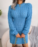 Long Sleeve Elegant Knit Mini Dress Women Autumn Winter Solid Color V Neck Sweet  Vintage Long Sweater Dresses 2022