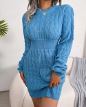Long Sleeve Elegant Knit Mini Dress Women Autumn Winter Solid Color V Neck Sweet  Vintage Long Sweater Dresses 2022