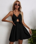  Women Casual Cotton Linen Cut Out Slip Mini Dresses Fashion Sweet Solid Color Female Backless Sleeveless Dress