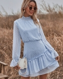 2022 Spring Leisure Sweet Dot Dress Woman Ruffle Edge Transparent Girl Next Door Fashion Style Long Sleeve Dresses