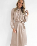 Long Sleeve Elegant Loose Maxi Dress Women Autumn Solid Color Sweet Vintage  Fashion Casual Long Dresses 2022
