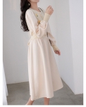Solid Color Long Sleeve O Neck Female Belt A Line Maxi Dress Autumn Winter Elegant Exotic Fashion Fairy Puff Sleeve Dres