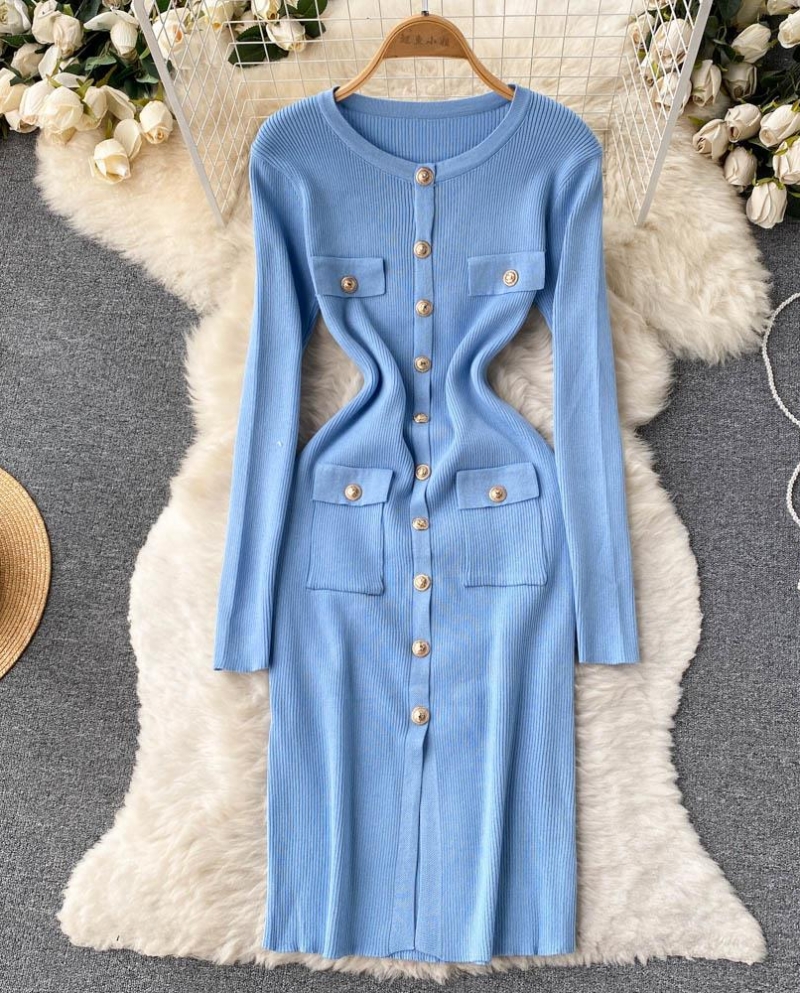 Long Sleeve Elegant Tight Knit Maxi Dress Women Autumn Winter Solid Color V Neck Sweet  Vintage Long Sweater Dresses 202