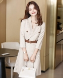Long Sleeve Elegant Midi Dress Women Autumn Winter Solid Color V Neck Sweet  Vintage Fashion Long Dresses 2022