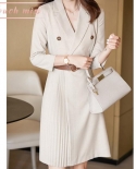 Long Sleeve Elegant Midi Dress Women Autumn Winter Solid Color V Neck Sweet  Vintage Fashion Long Dresses 2022