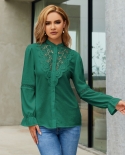 Womens Lace Hollowed Out Thin Long-sleeved Shirts