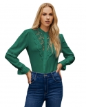 Womens Lace Hollowed Out Thin Long-sleeved Shirts