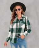 Womens New Large Size Coat Long-sleeved Plaid Button Shirt