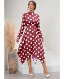 Autumn And Winter Womens New Casual Irregular Long-sleeved Polka Dot Dress